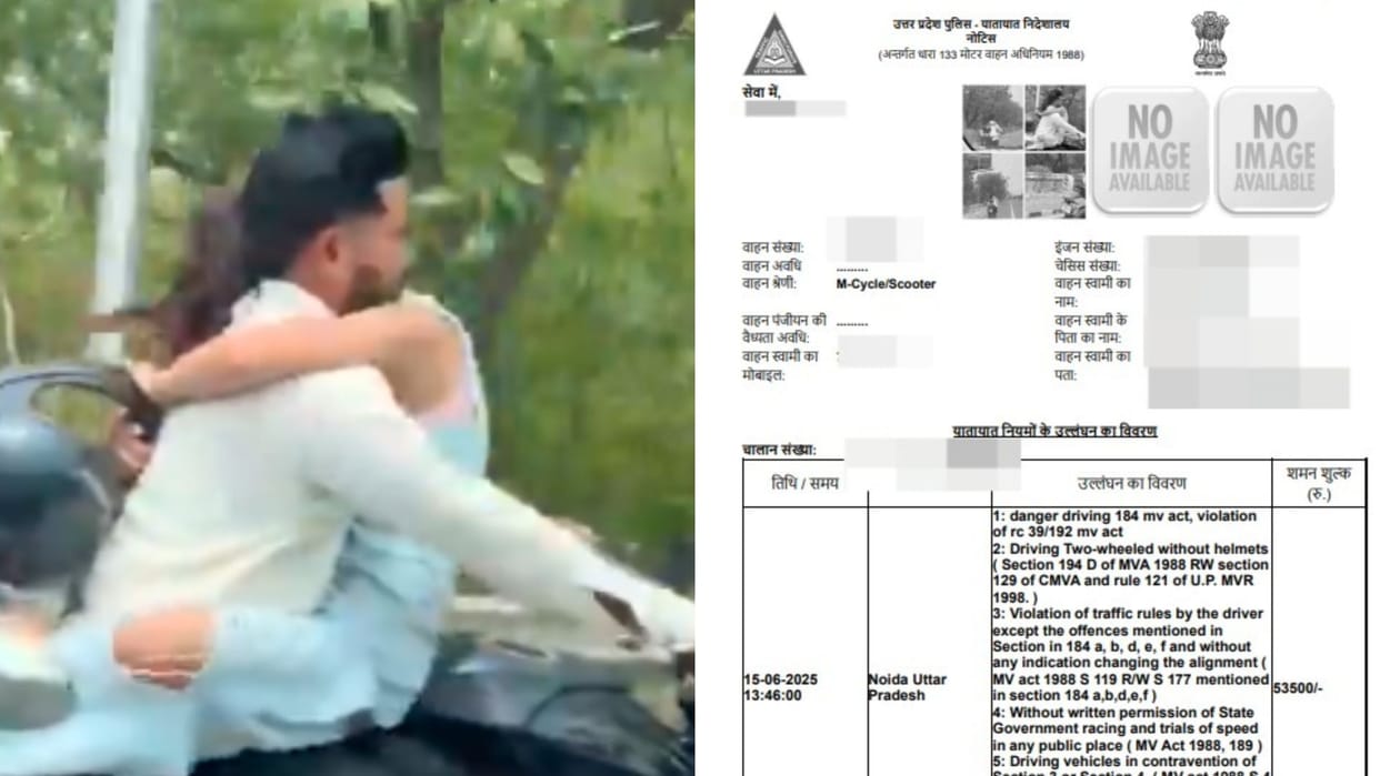 couple did such a thing on a moving bike in greater noida police issued a challan video went viral