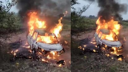Bulandshahr Road accident car overturned after hitting a culvert many people burnt alive in fire