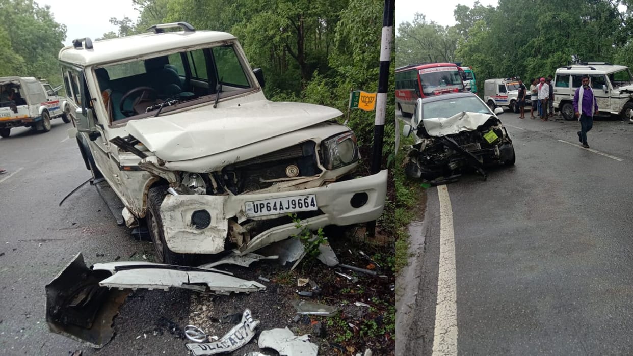 Bolero and car collide head-on seven people including couple injured in sonbhadra