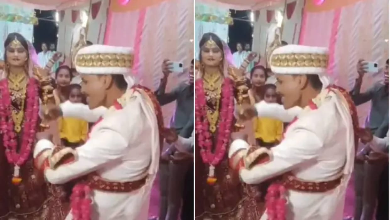 The groom was dancing to the song Qayamat the bride started staring at him Video goes Viral