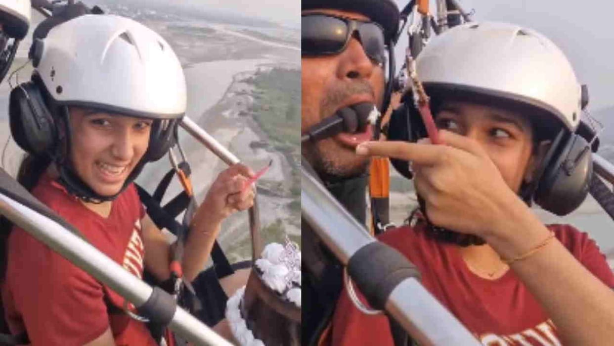 Daughter cuts cake with father while paragliding birthday becomes memorable in haridwar uttarakhand news