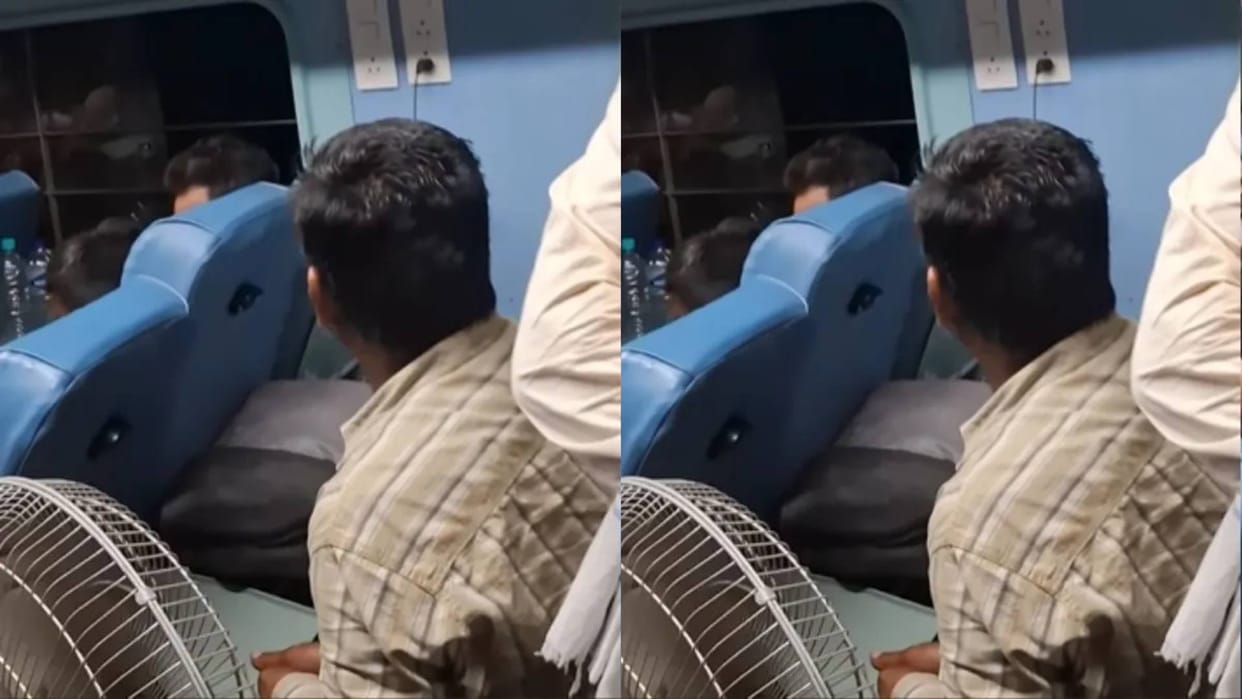 To escape the heat in the train a man installed a stand fan and turned the luggage seat into a bed Video Viral