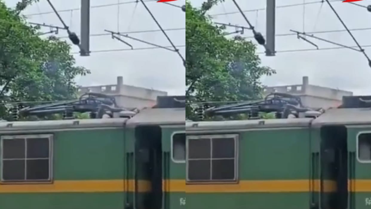 A man climbed on the electric engine of a train to make a reel came in contact with a high voltage wire