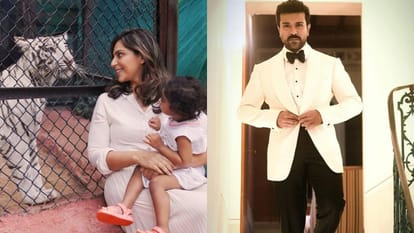 Ram charan daughter klin kaara celebrates her second birthday and meets with little tigress