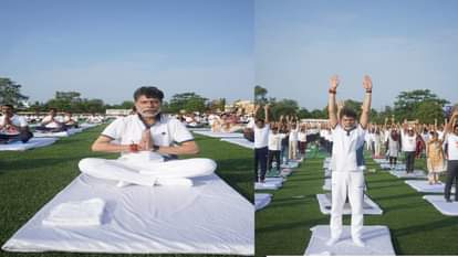 योगाभ्यास करते भाजपा प्रदेश अध्यक्ष किरण सिंहदेव