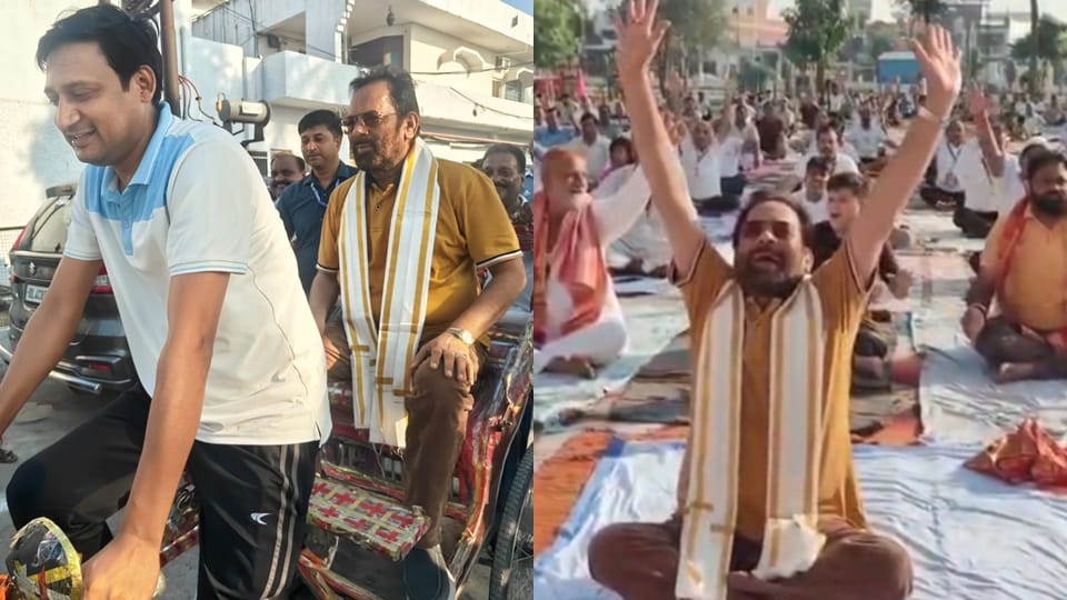 UP: BJP district president drove a rickshaw in Rampur, former minister Naqvi came as a passenger to do yoga