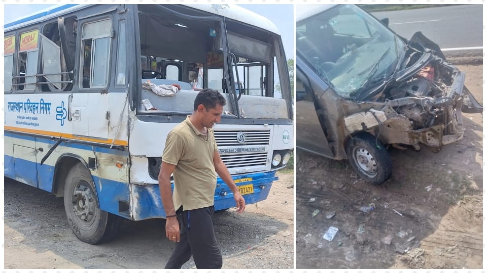 uncontrolled bus overturned while trying to save a car in Gurugram head constable died 20 passengers injured