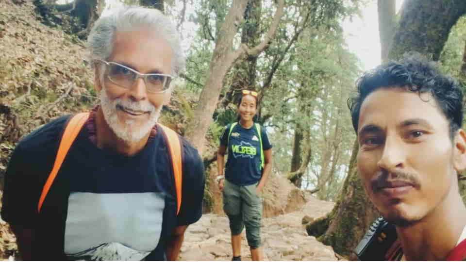 Film actor Milind Soman reach Kedarnath after trekking 30 km took darshan with his wife