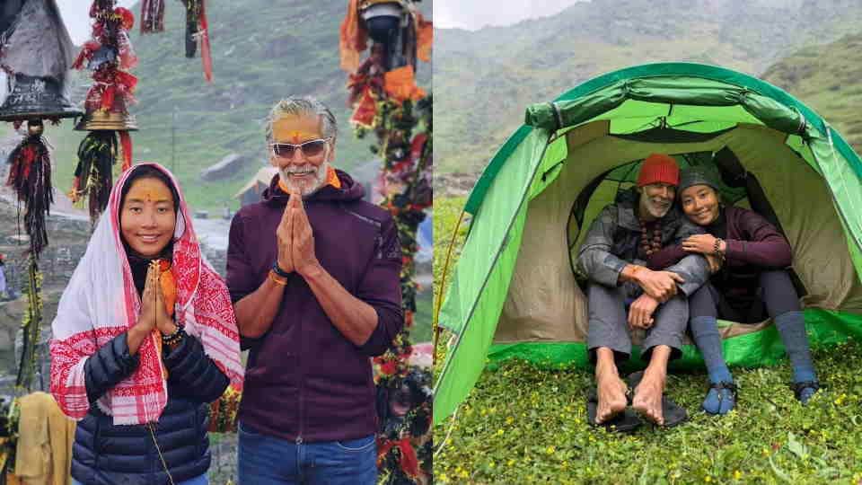 Film actor Milind Soman reach Kedarnath after trekking 30 km took darshan with his wife