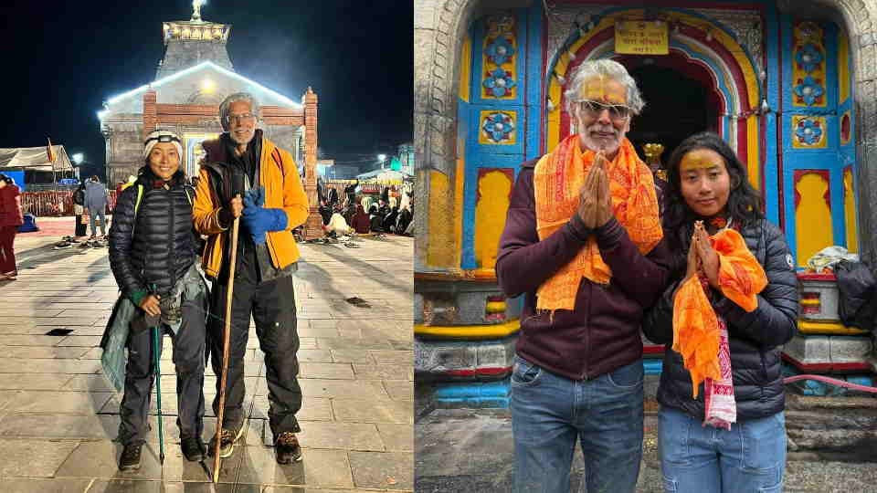 Film actor Milind Soman reach Kedarnath after trekking 30 km took darshan with his wife