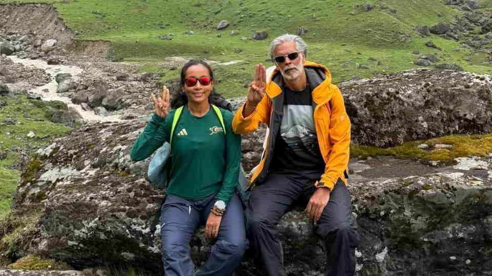 Film actor Milind Soman reach Kedarnath after trekking 30 km took darshan with his wife