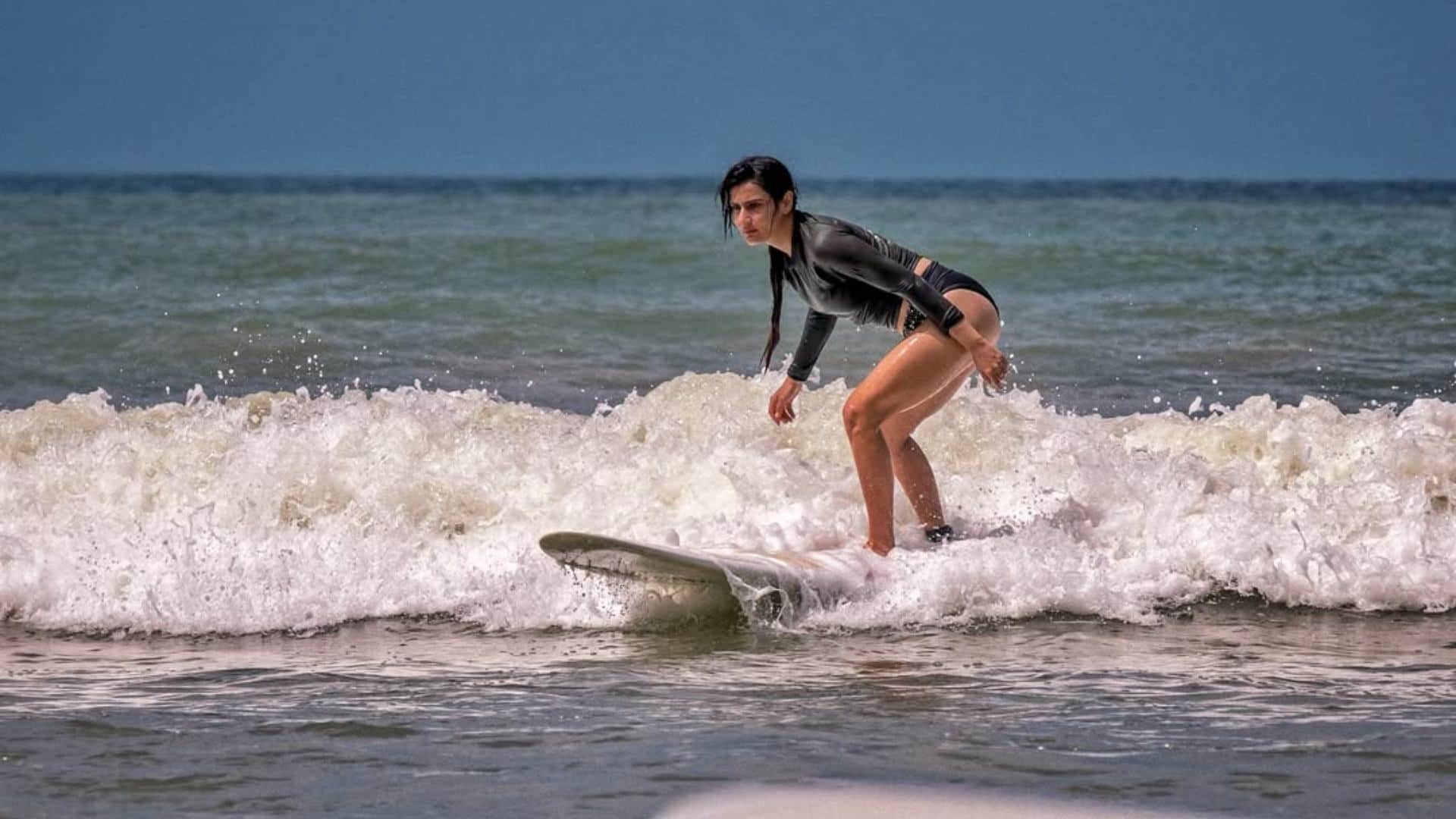 Fatima Sana Shaikh learn surfing shares photos in monokini