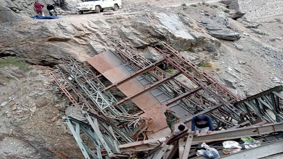 The temporary bridge built on the Gaunkha River on the Munsiyari-Milam road was also washed away
