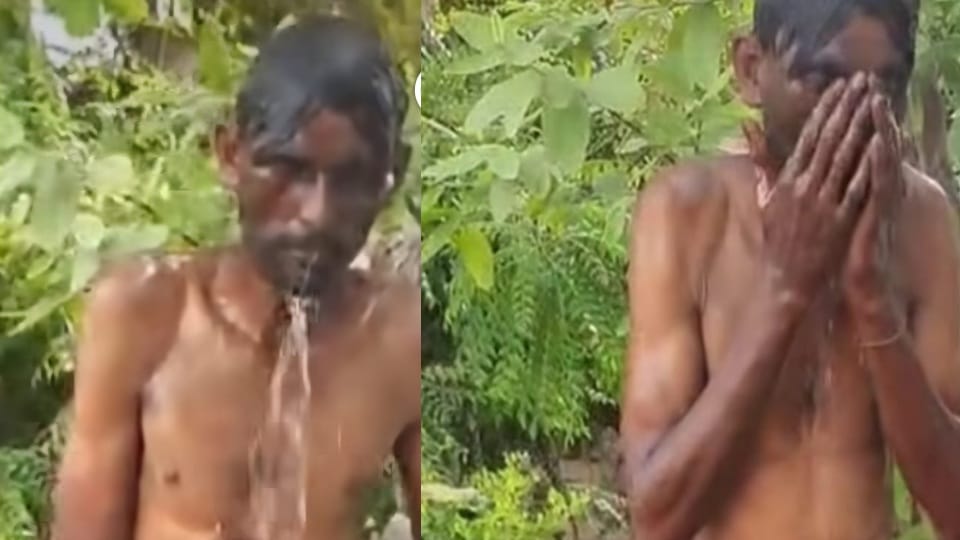 Thief caught stealing from factory in Abohar police said he is dirty bring him after taking a bath