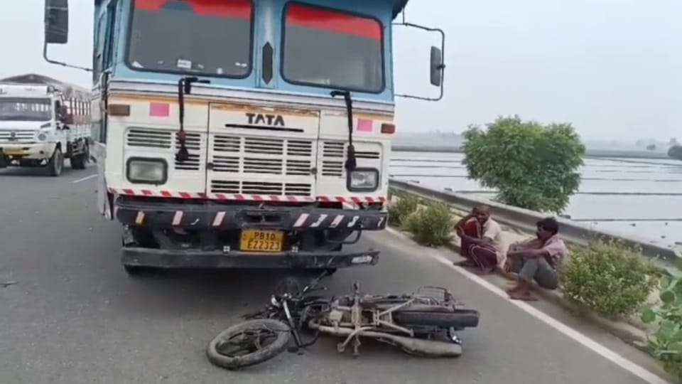 Car collided with bike going ahead driver died in moga