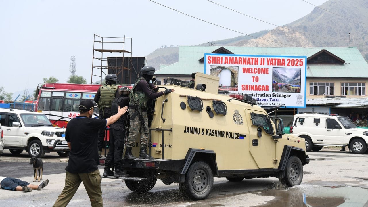 Jammu and Kashmir police conducted a mock drill at Yatri Niwas at Pantha Chowk in Srinagar ahead of 52 day lon