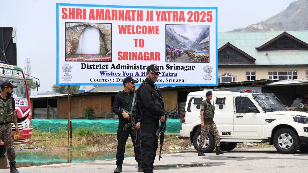 Jammu and Kashmir police conducted a mock drill at Yatri Niwas at Pantha Chowk in Srinagar ahead of 52 day lon