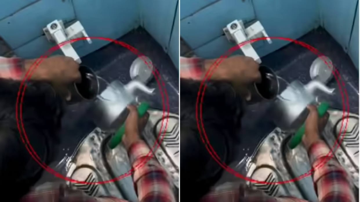 A Man was washing tea utensils in the train toilet the railway itself responded Video goes Viral