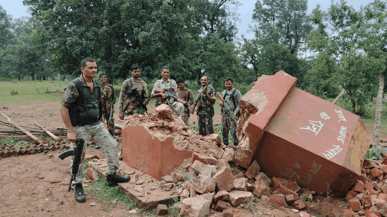 Chhattisgarh police 15 feet Naxalite memorial demolished