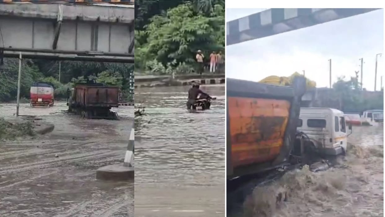 Rain slowed down the speed waterlogging on the highway