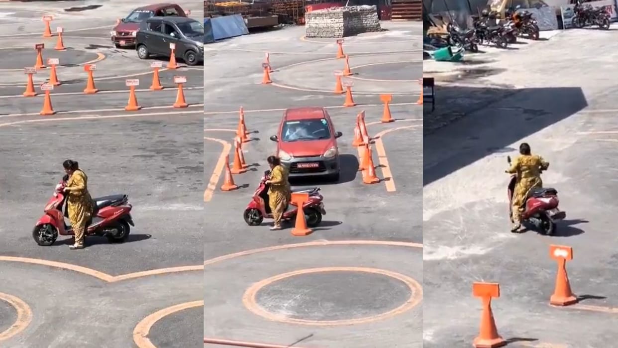 woman giving driving license test on scooter failed viral video user comments