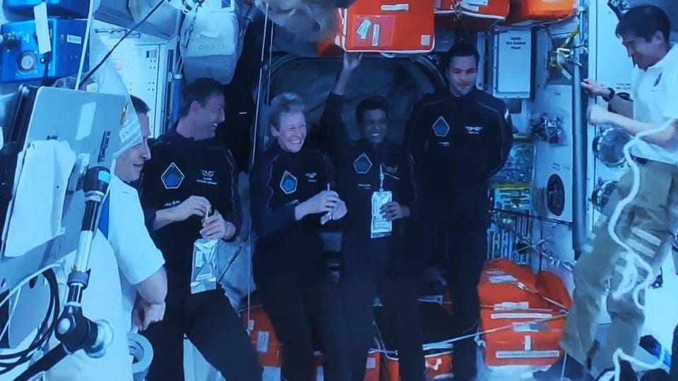 Shubhanshu welcomed into space with tricolour on his shoulder and smile of victory on his lips