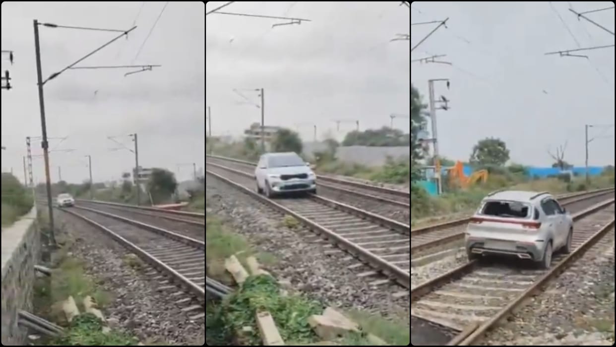 Telangana: Woman drives car for 3 km on railway track in Hyderabad, train service disrupted; video goes viral
