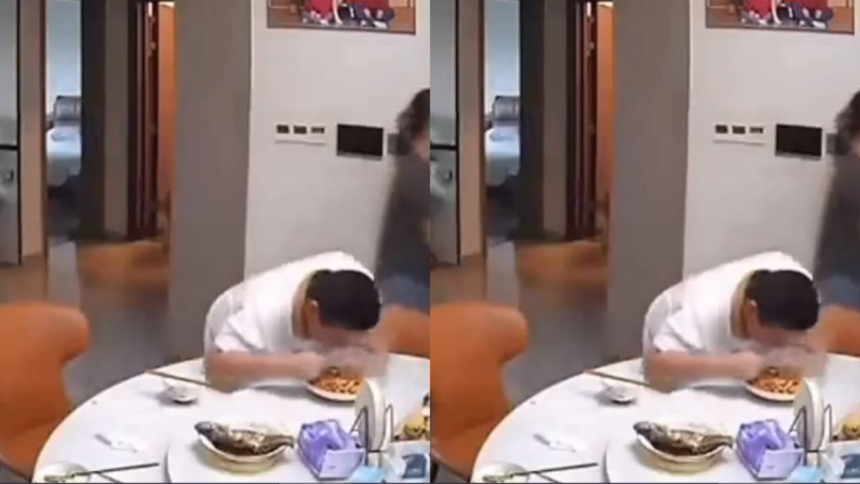 People ran away from their homes after seeing earthquake while a boy ran towards the food plate Video Viral
