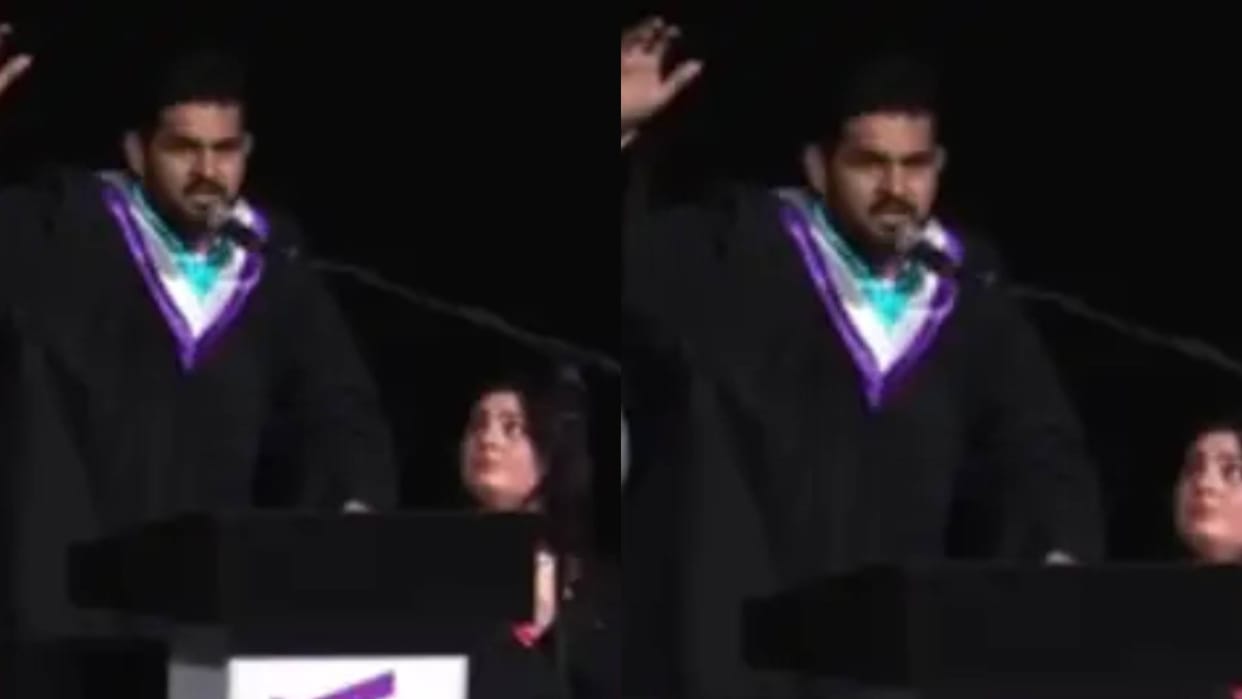 Indian boy shouted Mahadev slogans while going on stage to receive degree in Canada Video goes Viral