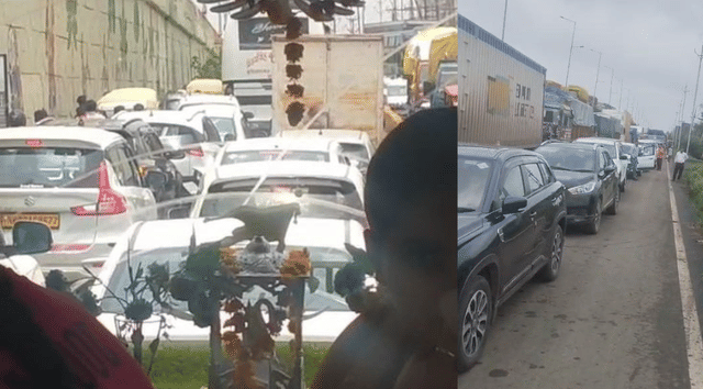 ट्रैफिक जाम में फंसी गाड़ियां