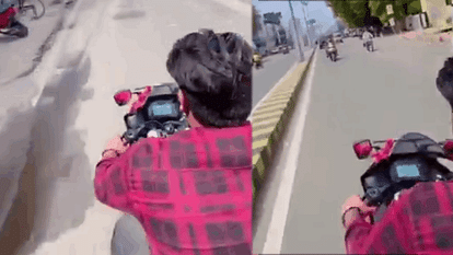 रील के चक्कर में मौत को दावत: सड़क पर रॉन्ग साइड दौड़ाई बाइक, खतरे में डाली दूसरों की जान: अब पुलिस को तलाश reel-baaz youths performed stunts on road in Jhansi