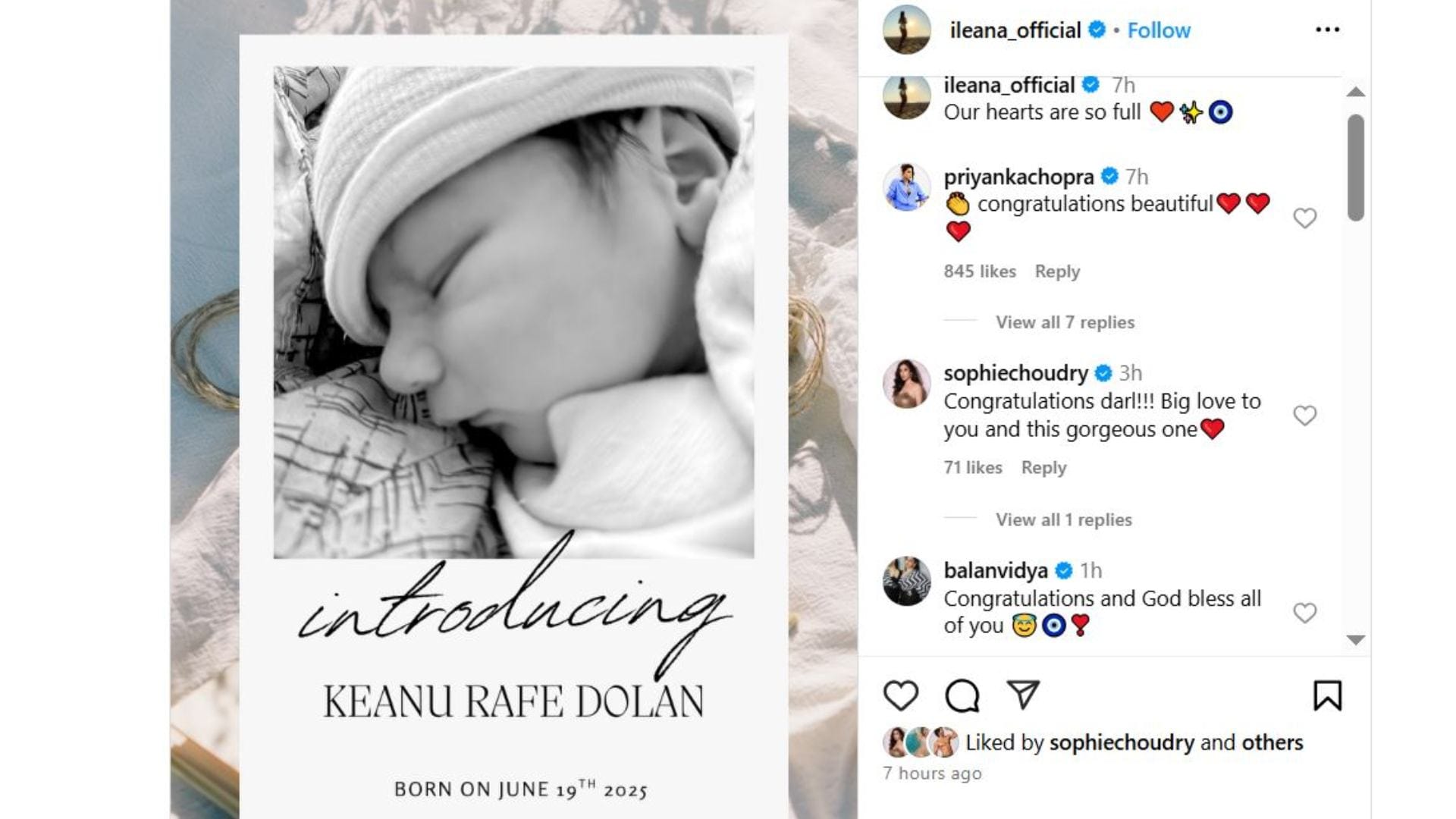 Ileana DCruz welcomes second son Keanu priyanka vidya and malaika congratulate her
