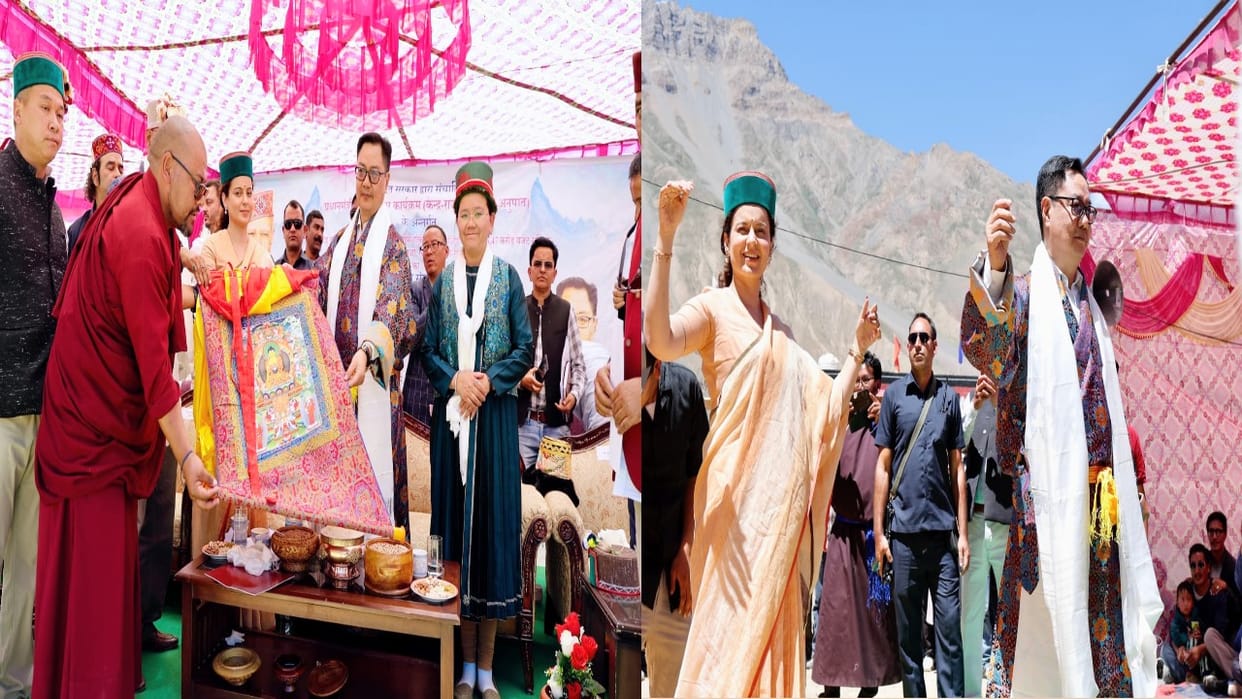 Kiren Rijiju laid the foundation stone of sports training center and ice hockey rink in Kaza, performed dance