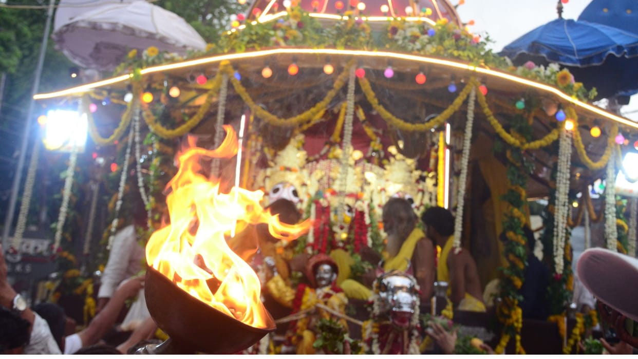 Varanasi tradition Puri Peeth observed in Kashi Rasgullas and Khaja offered deity Doli worshipped