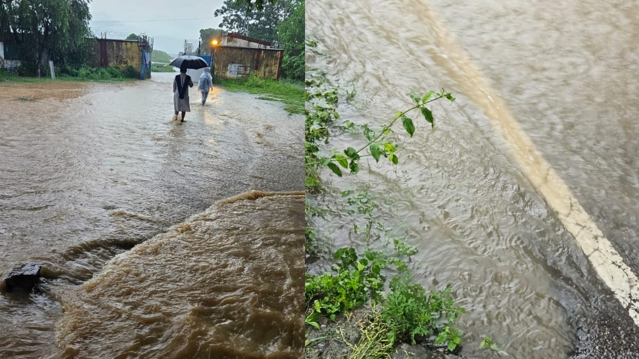 Heavy rains Jollygrant airport storm drain overflowedwater entered  houses and shops Uttarakhand weather News