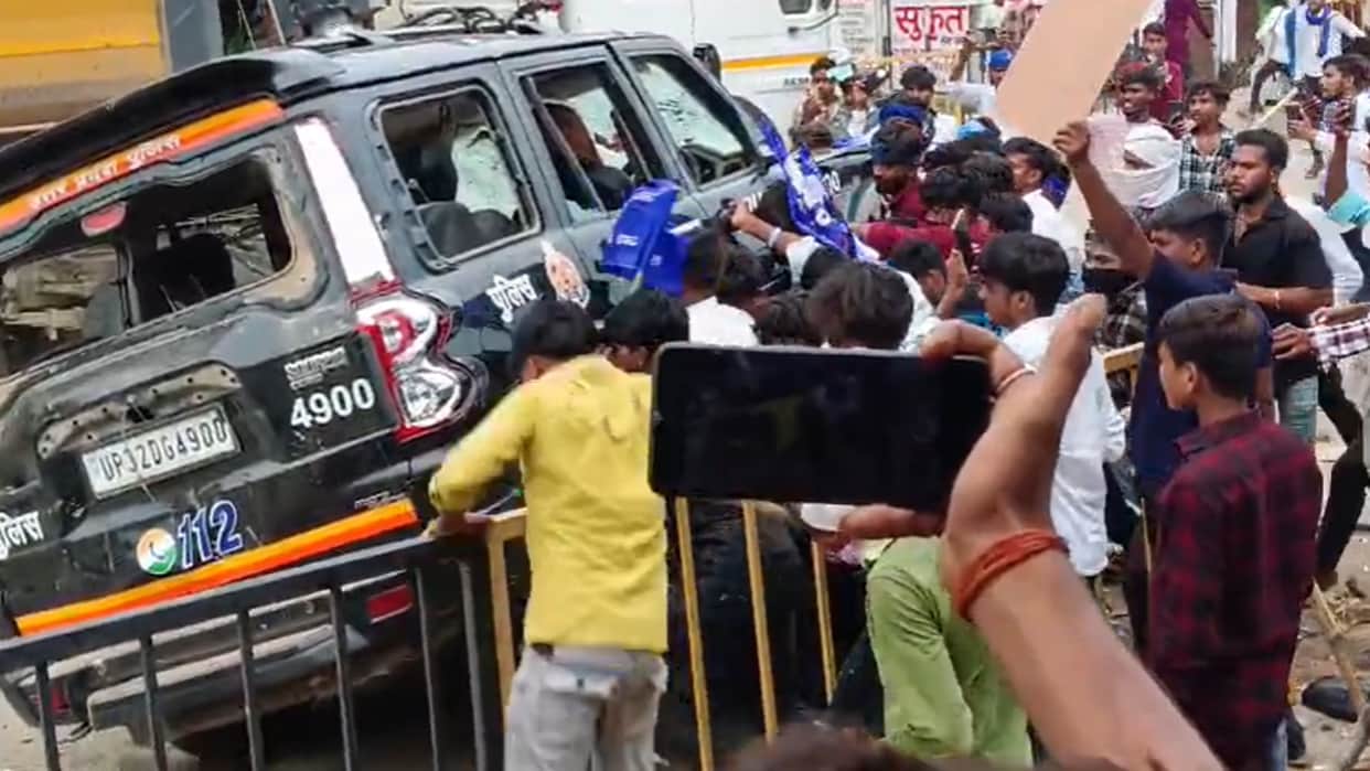 Bhim Army workers got angry after MP Chandrashekhar was put under house arrest, vandalised police vehicles