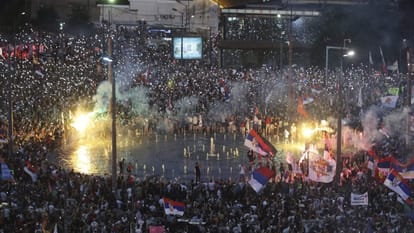 Dozens of anti-government protesters detained during clashes with riot police in Serbia