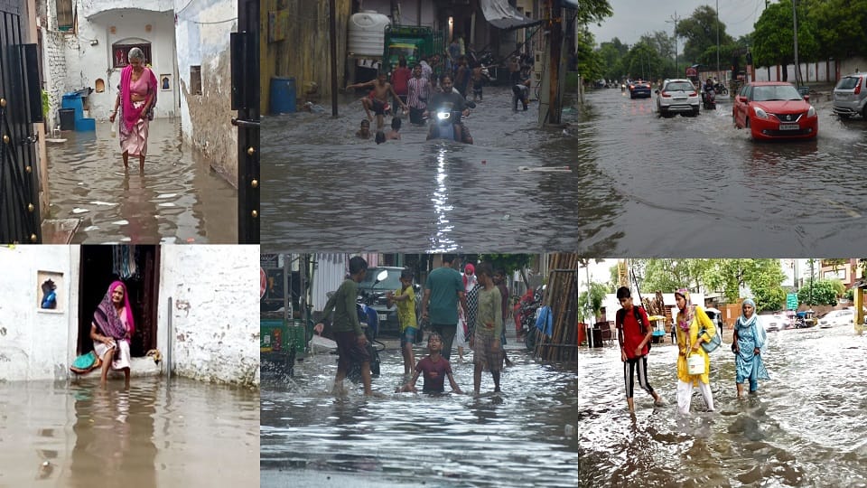 Bad condition in Agra due to heavy rain water filled in houses and shops