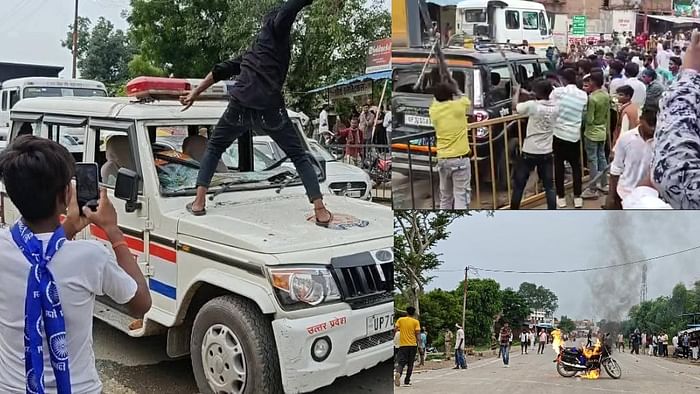 Prayagraj riots 16 photos Police vehicles vandalised and set on fire bricks and stones were thrown full story