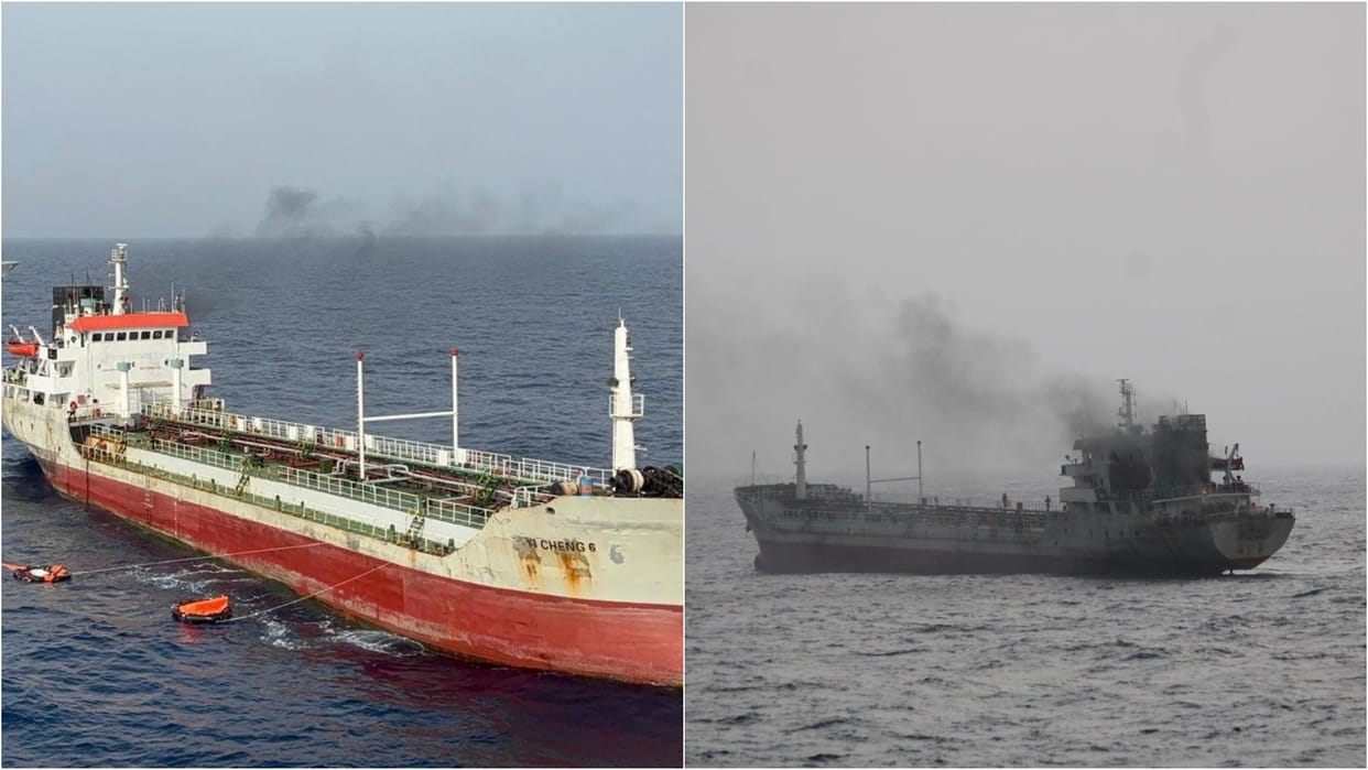 Fire in a ship going to Oman with 14 crew members of Indian origin Navy INS Tabar Saves Life