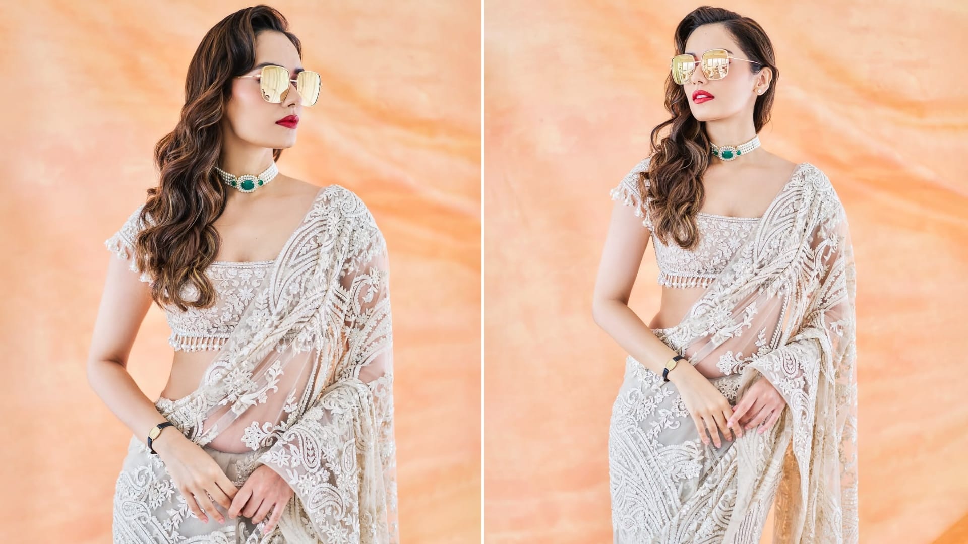 Manushi Chhillar New Gorgeour White saree lookm for her upcoming movie Maalik Trailer Launch