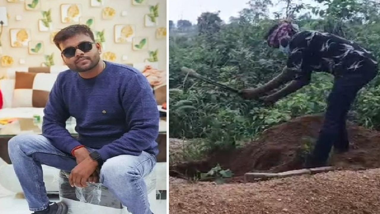 मृतक की फाइल फोटो और कब्र खोदते लोग