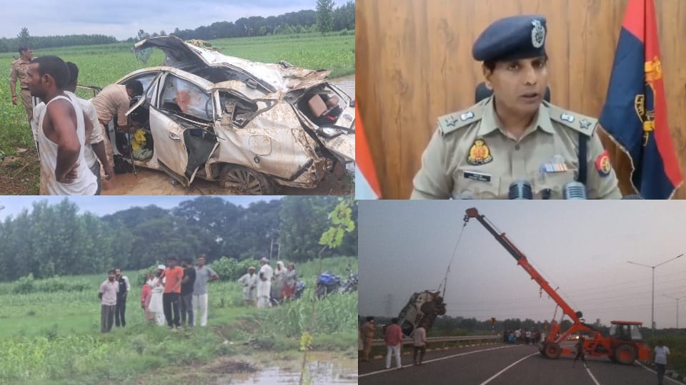 Road Accident in Muzaffarnagar Devotees car fell into a ditch Four friends from Gujarat died