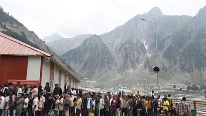 A group of Amarnath pilgrims arrive at base camp of Baltal.The first phase of annual Amarnath Yatra will begin