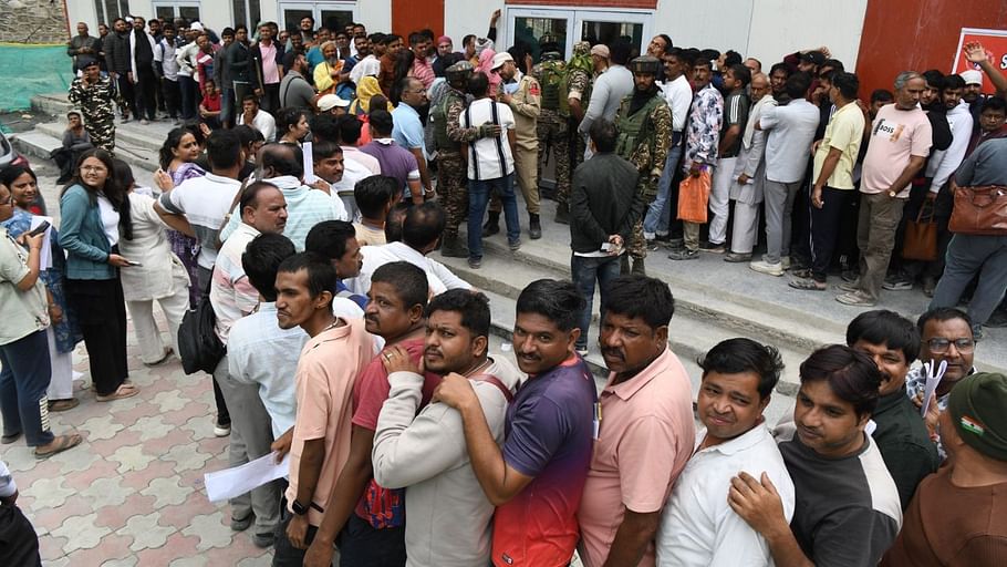 A group of Amarnath pilgrims arrive at base camp of Baltal.The first phase of annual Amarnath Yatra will begin