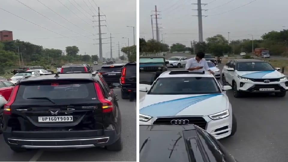 Reel was made by parking cars in middle of road in Greater Noida