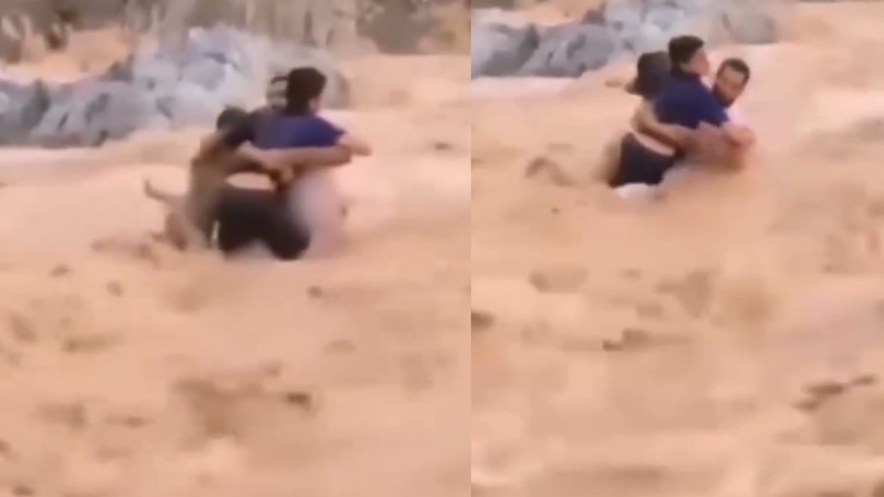 Viral Video father son video man saved drowning kids from flash floods
