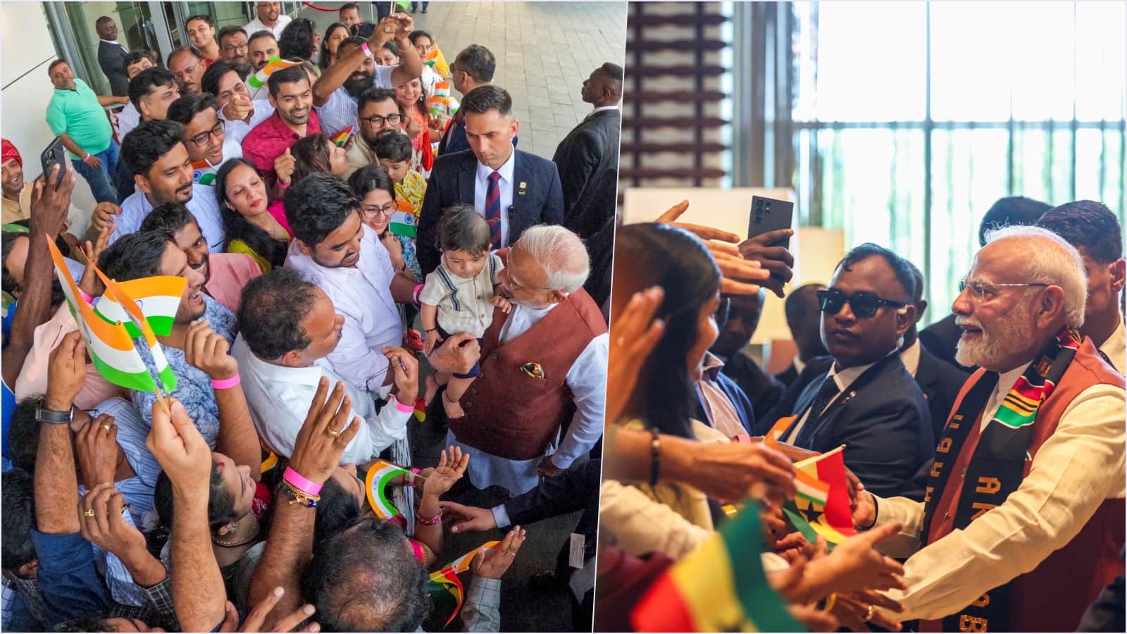PM Modi Ghana Visit Photos Indians in Africa Children Paintings Indians welcome modi to Accra