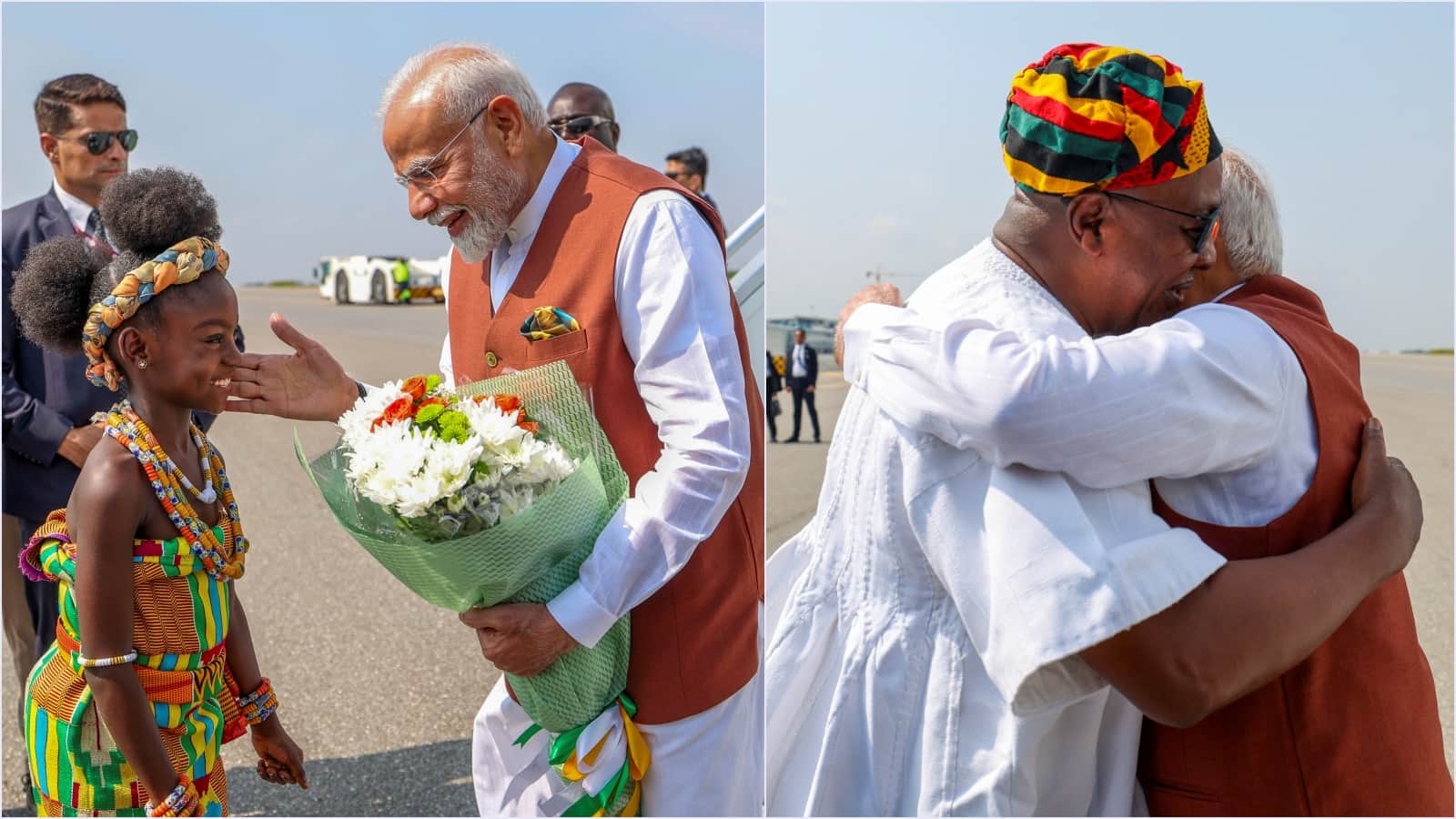 PM Modi Ghana Visit Photos Indians in Africa Children Paintings Indians welcome modi to Accra