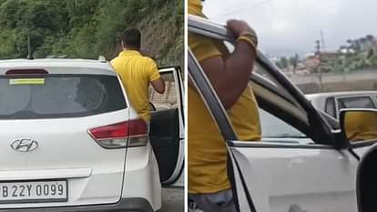 स्टेरिंग छोड़ स्टंट करता व्यक्ति।